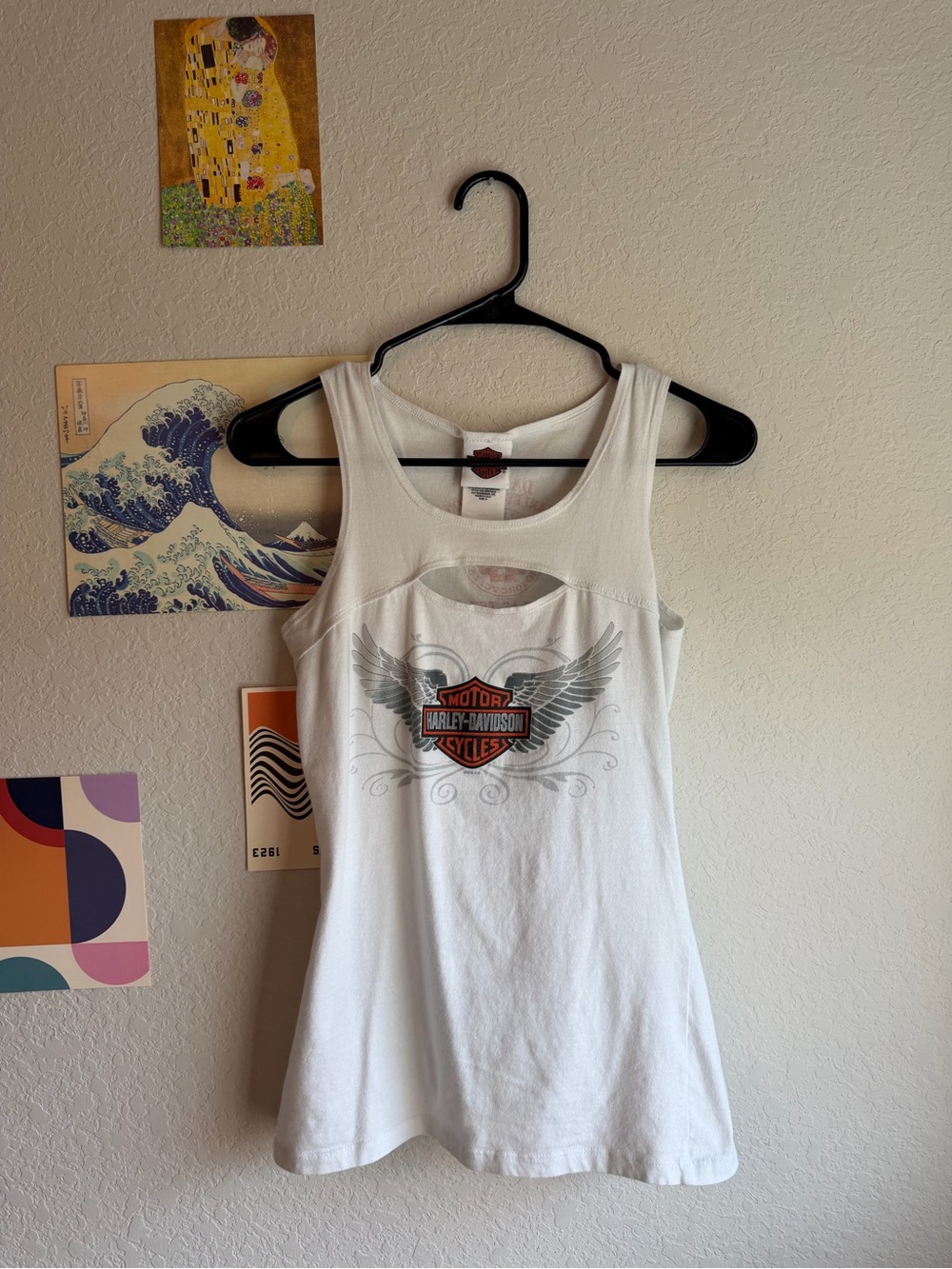 Harley-Davidson White Women’s Tank with Winged Logo and Orange Accent
